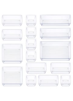 16 Desktop Drawers With Built-in Storage Trays for Organizing Cosmetics, Transparent Partitioned Small Boxes