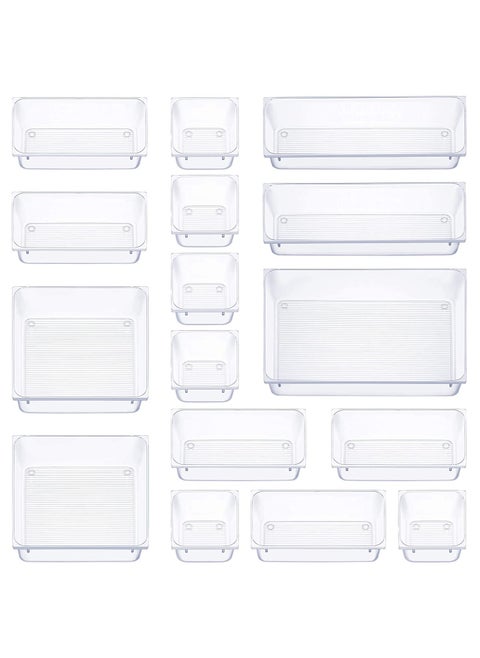 16 Desktop Drawers With Built-in Storage Trays for Organizing Cosmetics, Transparent Partitioned Small Boxes