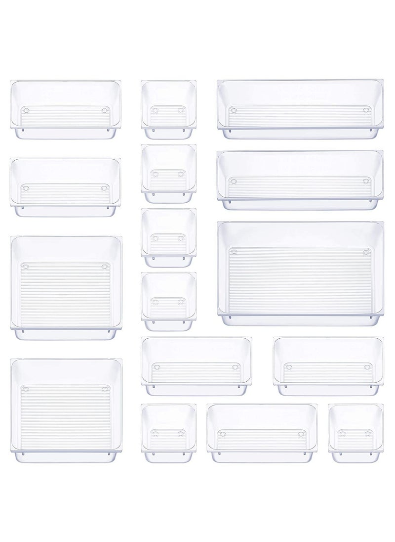 JiFENG - 16 Desktop Drawers With Built-in Storage Trays for Organizing Cosmetics, Transparent Partitioned Small Boxes - Image 1