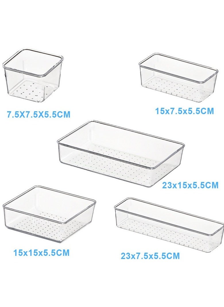 JiFENG - 16 Desktop Drawers With Built-in Storage Trays for Organizing Cosmetics, Transparent Partitioned Small Boxes - Image 1