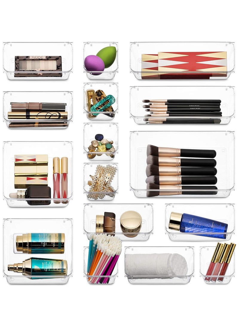 JiFENG - 16 Desktop Drawers With Built-in Storage Trays for Organizing Cosmetics, Transparent Partitioned Small Boxes - Image 1
