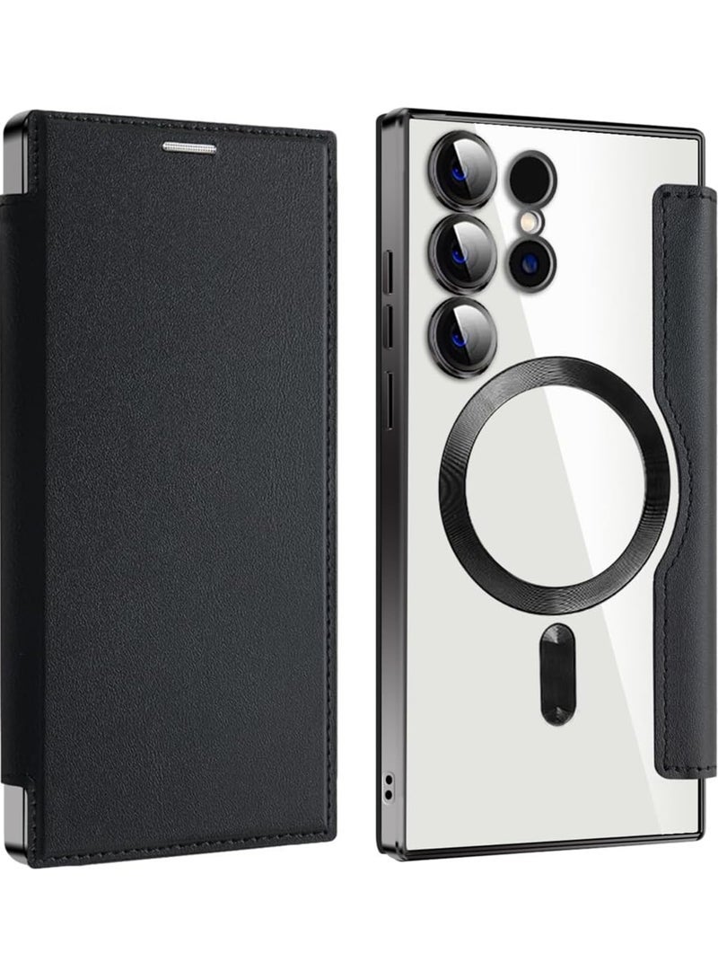 حافظة جلدية قابلة للطي لهاتف سامسونج 2024، حافظة هاتف جلدية قابلة للطي ذات ملمس شخصي، حافظة جلدية قابلة للطي لهاتف سامسونج مع حامل بطاقة الائتمان أخضر-أسود ||S24ULTRA - Image 1