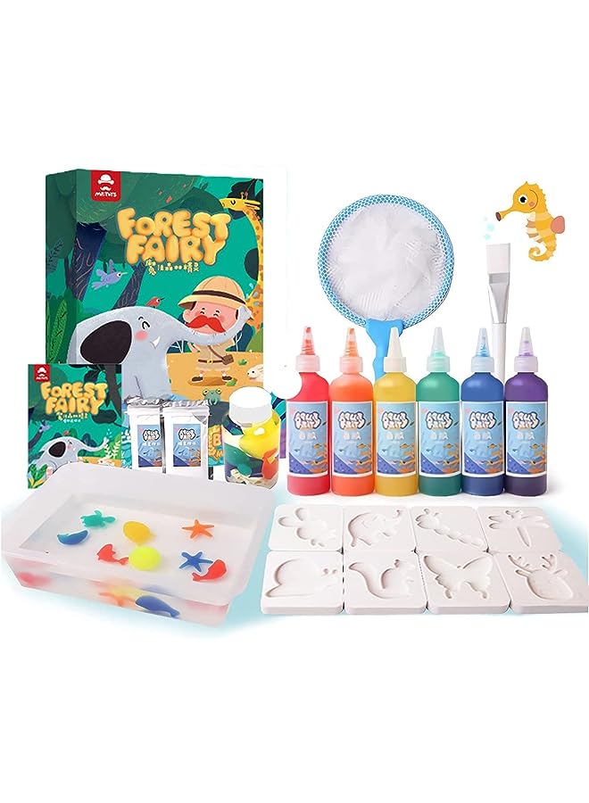 Water Elf Beads Toy Set, Squishy DIY Maker kit, Jelly Forest Animal Creature, Sensory Bin Set, 6 Color Set, Creative Activities for Kids and Children Age 3+