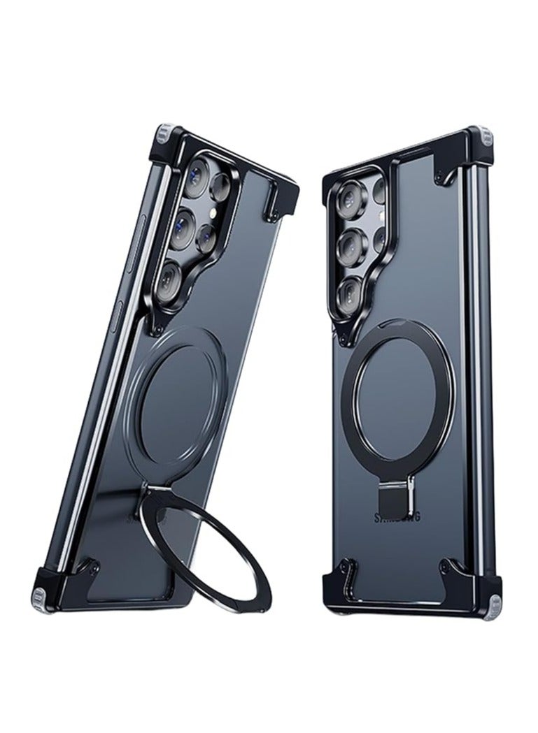 عام حالة هاتف معدنية بدون إطار متوافقة مع Samsung Galaxy S24 Ultra وتدعم MagSafe مع منصة مغناطيسية من الجلد. - Image 1