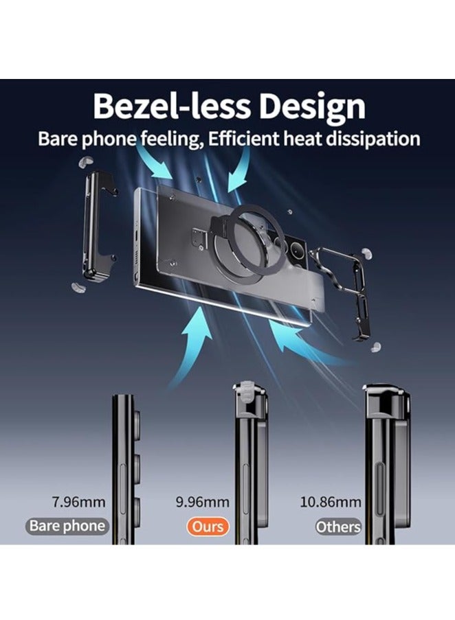 عام حالة هاتف معدنية بدون إطار متوافقة مع Samsung Galaxy S24 Ultra وتدعم MagSafe مع منصة مغناطيسية من الجلد. - Image 4