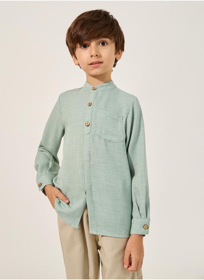 Styli - Plain Mandarin Collared Shirt with Pocket - Image 1