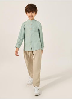 Styli Plain Mandarin Collared Shirt with Pocket  - Image 2
