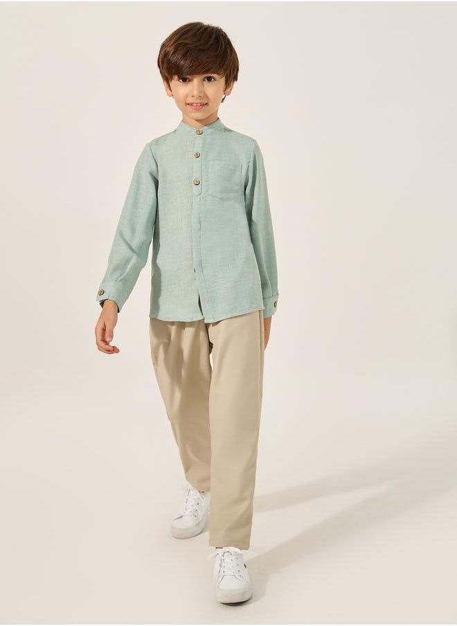 Styli - Plain Mandarin Collared Shirt with Pocket - Image 1
