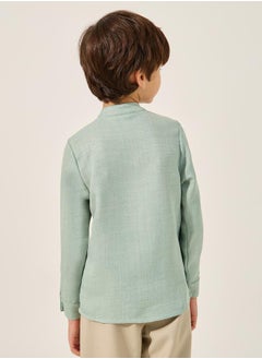 Styli Plain Mandarin Collared Shirt with Pocket  - Image 4
