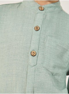 Styli Plain Mandarin Collared Shirt with Pocket  - Image 3
