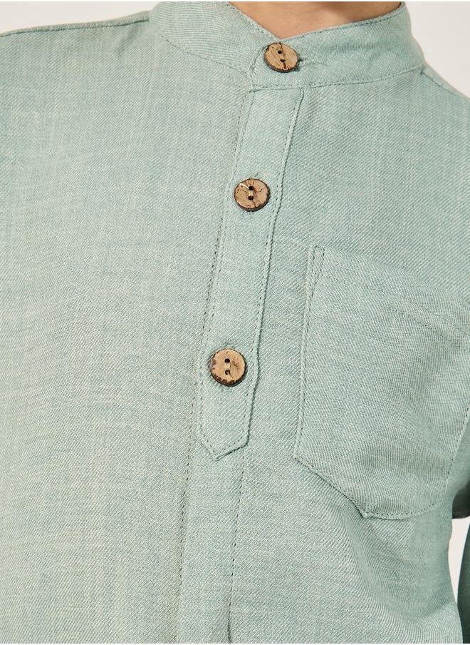 Styli - Plain Mandarin Collared Shirt with Pocket - Image 1