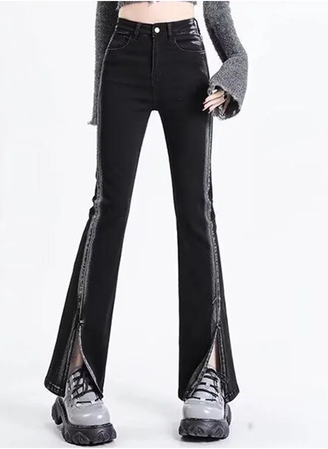 يونيكي Black High-Rise Light Fade with Side Stripe Bootcut Jeans