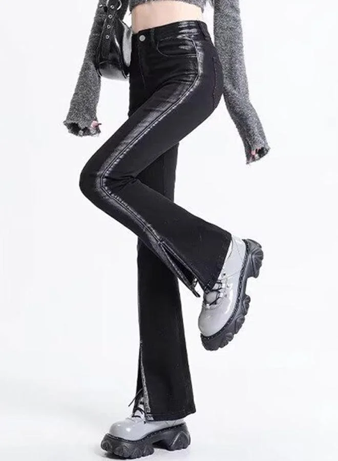 يونيكي Black High-Rise Light Fade with Side Stripe Bootcut Jeans