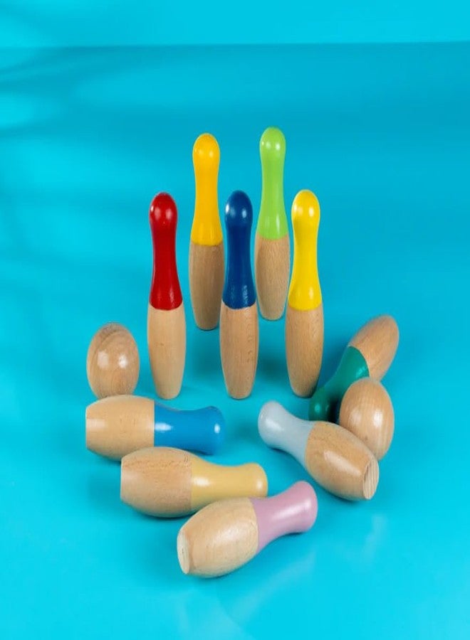 Beebox Wooden Bowling Game Set || 10 Pins & 2 Balls || Fun & Safe Colorful Indoor-Outdoor Game for Kids - 20x12.3x6 cm - Image 1