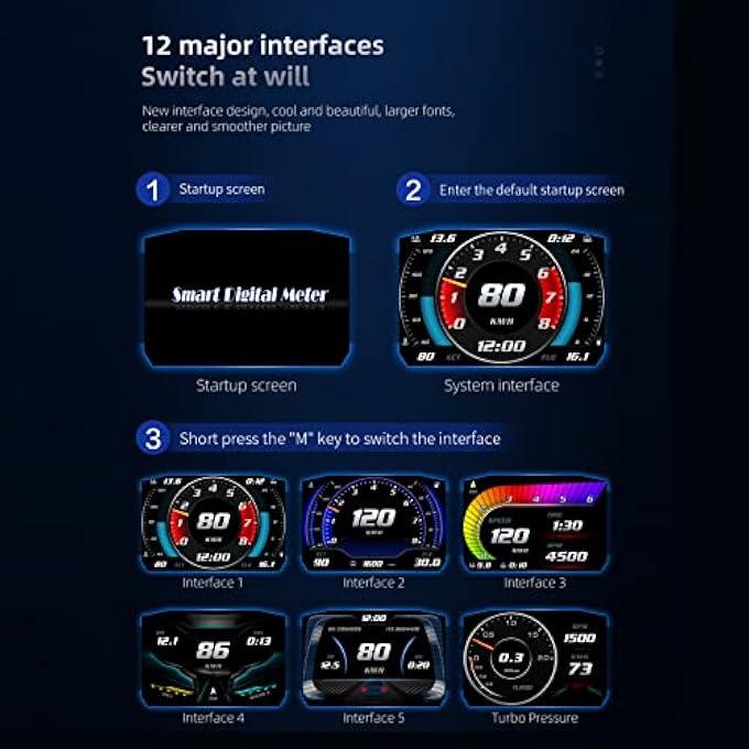 Eacam Smart Car Digital Head Up Display GPS Overspeed Alarm Meter Obd Speedometer Display Speed Voltage Water Temperature Roll Angle Pitch Angle OverSpeed Alarm Safe Driving - Image 5