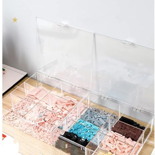 MosQuick® Set of 2 Transparent 6 grid acrylic partition boxes for storage with lid Blocks storage box toys storage box toy organiser plastic box for jewellery storage organizer box stationery box - Image 1