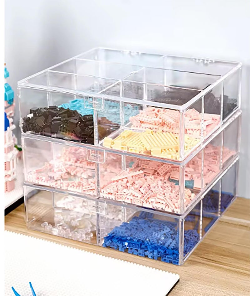 MosQuick® Set of 2 Transparent 6 grid acrylic partition boxes for storage with lid Blocks storage box toys storage box toy organiser plastic box for jewellery storage organizer box stationery box - Image 3