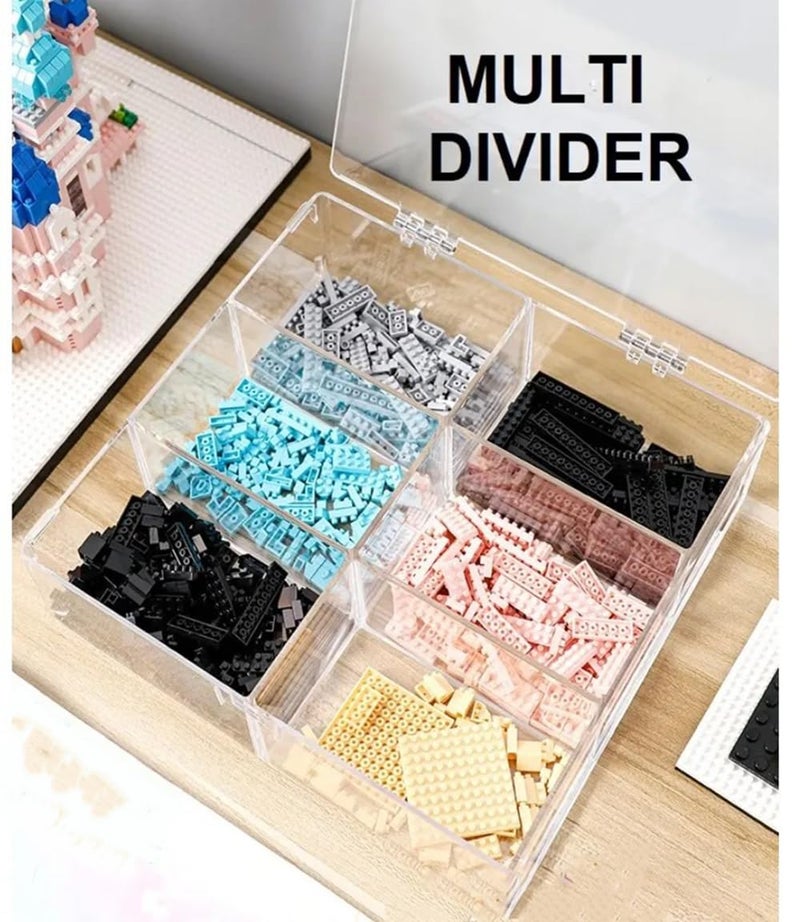 MosQuick® Set of 2 Transparent 6 grid acrylic partition boxes for storage with lid Blocks storage box toys storage box toy organiser plastic box for jewellery storage organizer box stationery box - Image 5