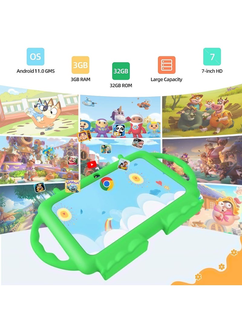 Kids Tablet, 7-inch Android 11 Tablet for Kids, 2GB + 32GB, Toddler Tablet with Bluetooth, WiFi, Parental Control, Dual Camera, GMS, Shockproof Case, Kids App Pre-Installed (Green) - Image 2