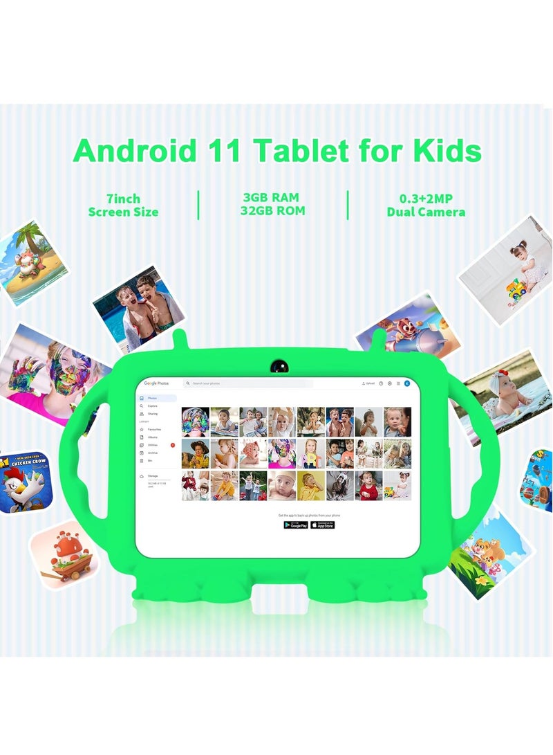 Kids Tablet, 7-inch Android 11 Tablet for Kids, 2GB + 32GB, Toddler Tablet with Bluetooth, WiFi, Parental Control, Dual Camera, GMS, Shockproof Case, Kids App Pre-Installed (Green) - Image 3