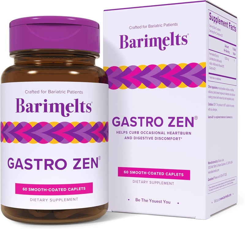 BariMelts Gastro Zen with GastroAD for GLP1 Users and Bariatric Patients  Postbiotics for Heartburn Relief  Gut Health  60 SmoothCoated Caplets 1Month Supply - Image 1