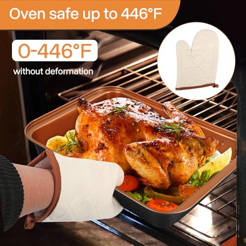 Barlket Baking Pans Set 6Pieces Non Stick Bakeware Set Stackable with Cookie Sheet Muffin RoundSquare Cake Pan Loaf Pan Rack Oven Mitt for Home Baker Gold - Image 3