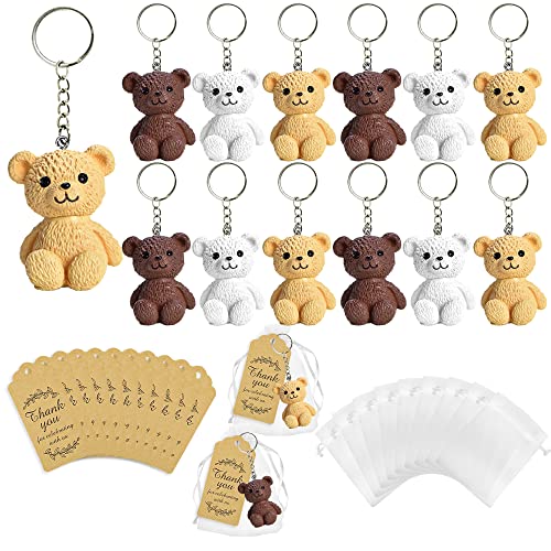 BANBALLON 12 Set Bear Party Favor Bear Keychains with Organza Bags Thank You Tags For Baby Shower Bear Theme Party Return Favors Supplies - Image 1