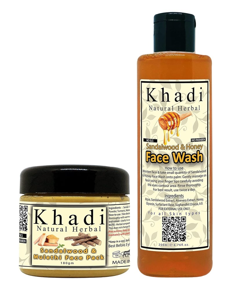 Khadi Natural Herbal Khadi Natural Herbal Combo Of Sandalwood Mulethi Face Mask And Honey Face Wash - Image 1