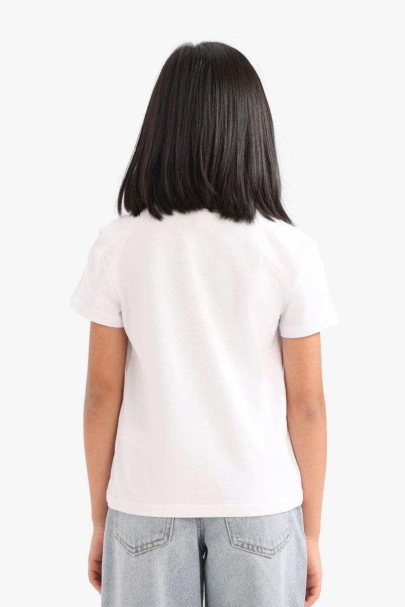 ديفاكتو تيشيرت بناتي نص كم مطبوع وياقة مستديرة - Image 5