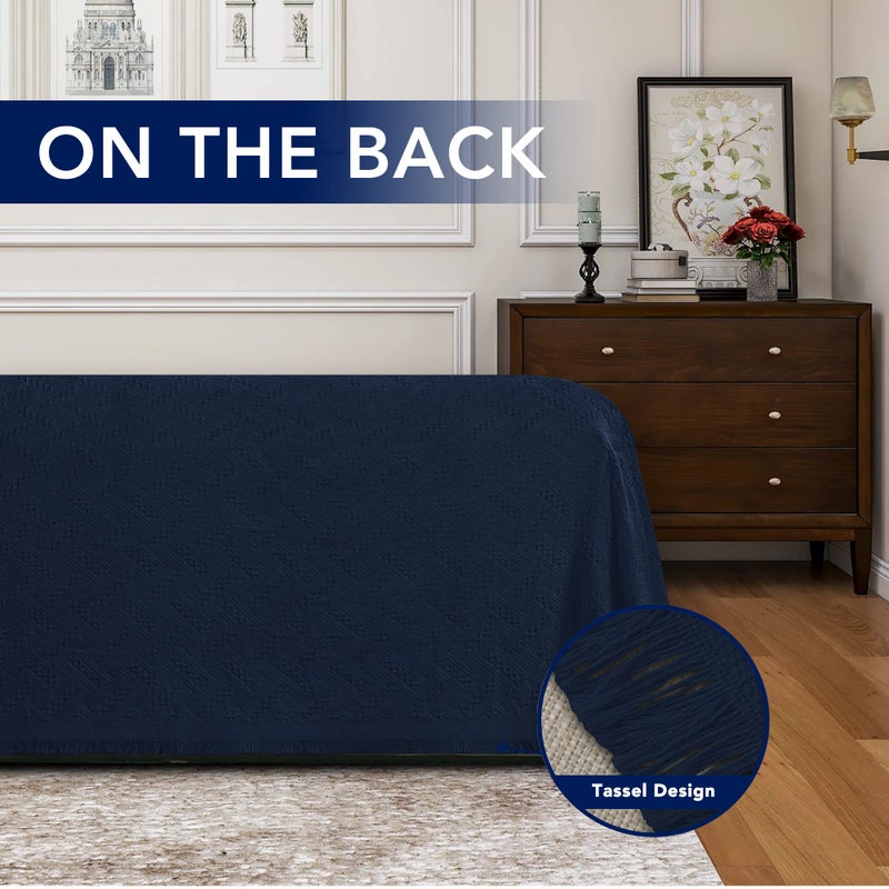 PureFit Geometric Jacquard Throw Sofa Cover - Textured Soft Washable Decorative Couch Covers for 3 Cushion Couch  Throw Cover with Tassels Furniture Protector for Pets  Kids (X-Large  Navy) - Image 4