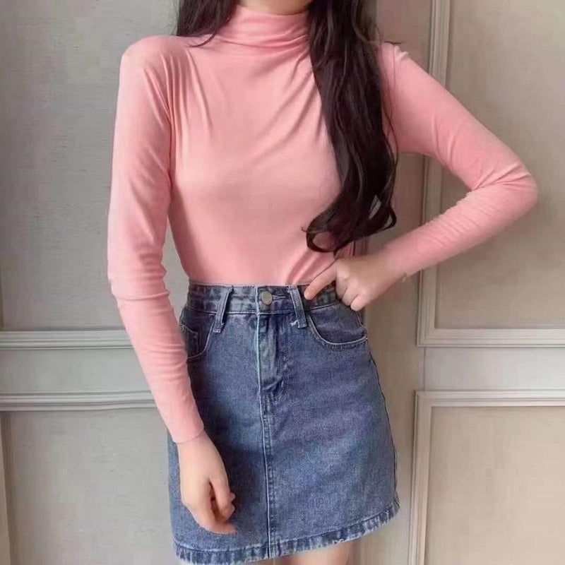 2024 Autumn Winter Slim Fit Turtleneck Pink 