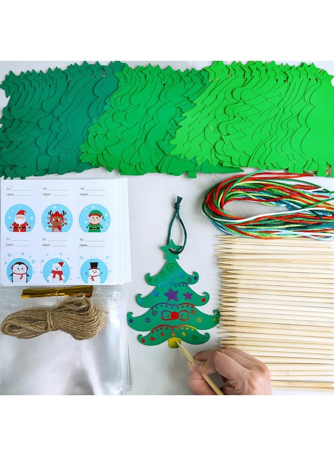 Winlyn 54 Sets 9 Styles Magic Color Scratch Green Christmas Tree Ornaments Christmas Rainbow Scratch Art Decorations Christmas Craft Kits For Kids Classroom Activities Winter Season Party Favors - Image 5