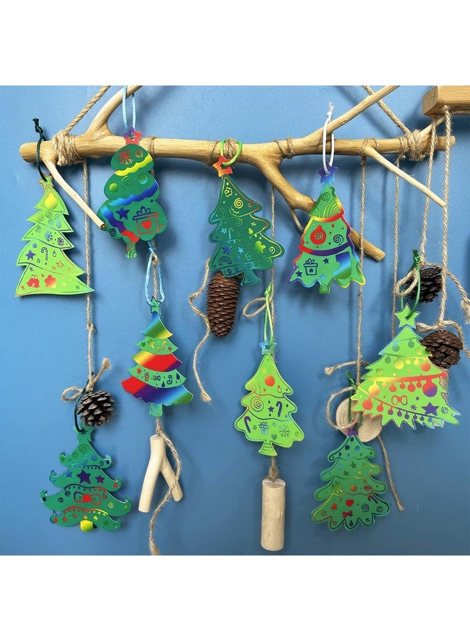 Winlyn 54 Sets 9 Styles Magic Color Scratch Green Christmas Tree Ornaments Christmas Rainbow Scratch Art Decorations Christmas Craft Kits For Kids Classroom Activities Winter Season Party Favors - Image 3