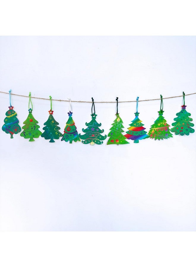 Winlyn 54 Sets 9 Styles Magic Color Scratch Green Christmas Tree Ornaments Christmas Rainbow Scratch Art Decorations Christmas Craft Kits For Kids Classroom Activities Winter Season Party Favors - Image 4