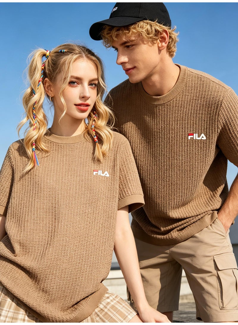 فيلا FILA men's and women's waffle knitted short-sleeved t-shirts - Image 2