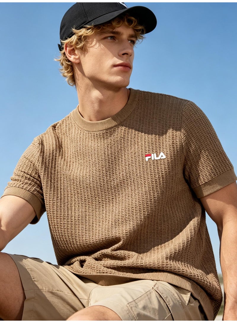 فيلا FILA men's and women's waffle knitted short-sleeved t-shirts - Image 1