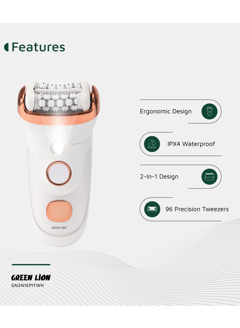 GREEN LION 2 in 1 Epilator Shave and Trimmer , Epilate with Stainless Steel Blade & 8500 RPM Motor / 45 Min Runtime / Type-C Charging / Ergonomic Design / Digital Display / Cleaning Reminder / DC Brushed Motor - White - Image 2