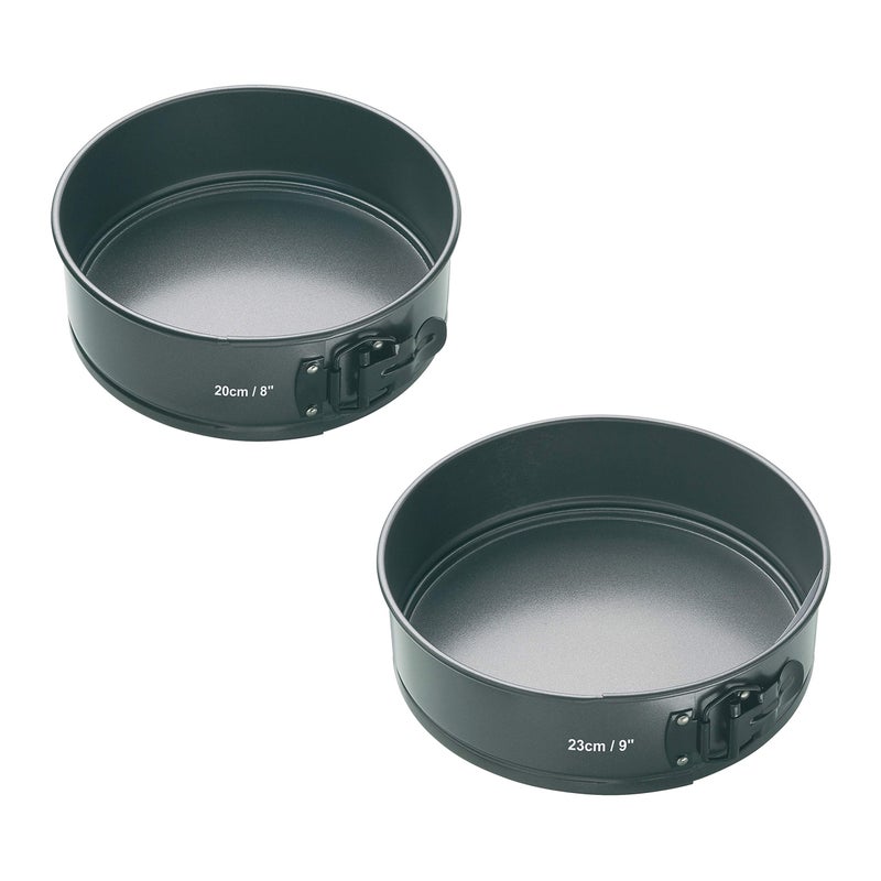 MasterClass KCMCHBSET3 23 and 20 cm Springform Cake Tin Set of 2 Robust 1 mm Carbon Steel with PFOA Non Stick Includes 2 Loose Bottom Pans Grey