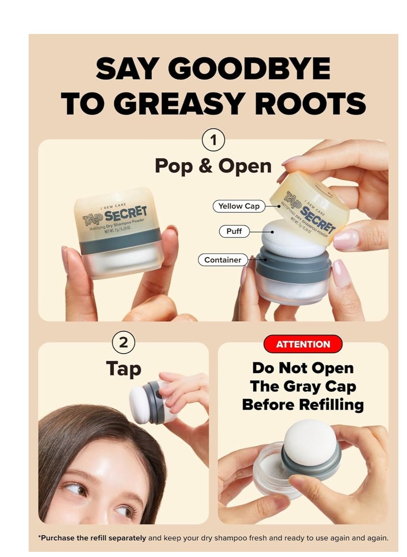 I DEW CARE - I DEW CARE Dry Shampoo Powder - Tap Secret | With Black Ginseng, Non-aerosol, Benzene-free, Mattifying Root Boost, No White Cast, Travel Size Dry Shampoo for Woman, Hair Care, 0.24 oz. - Image 1