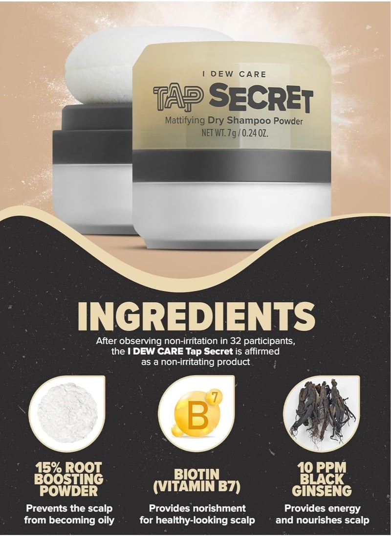 I DEW CARE - I DEW CARE Dry Shampoo Powder - Tap Secret | With Black Ginseng, Non-aerosol, Benzene-free, Mattifying Root Boost, No White Cast, Travel Size Dry Shampoo for Woman, Hair Care, 0.24 oz. - Image 1