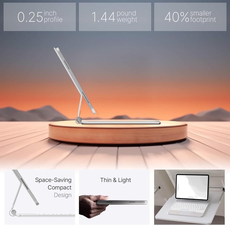 typecase Edge Keyboard for iPad Air 11 (M3/M2), Air 5th/4th & Pro 11 (4th/3rd/2nd/1st), 11-Colors Backlit, Magic Floating Cantilever, Precision Multi-Touch Trackpad-White'25 (Not fit A16/10th/ 11-M4) - Image 4