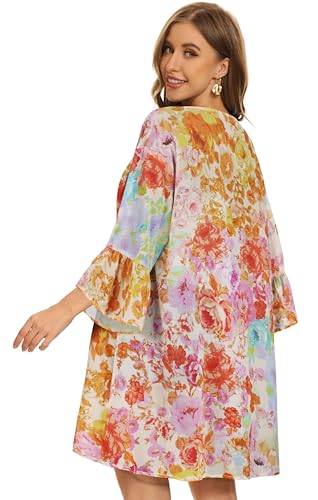 CHICGAL Womens Kimono for Summer Puff Sleeve Cardigan Casual Loose Fit Beach Cover Ups Resorts Swimwear 2026 (Colorful Flowers,L) - Image 5