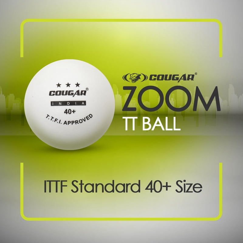 Cougar Zoom 3-Star Table Tennis Balls – Set of 6 | White | Premium Plastic Balls for Advanced Practice & Tournament Training - Image 2