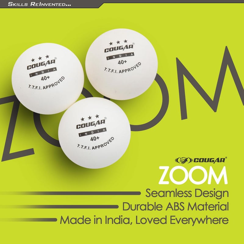 Cougar Zoom 3-Star Table Tennis Balls – Set of 6 | White | Premium Plastic Balls for Advanced Practice & Tournament Training - Image 4