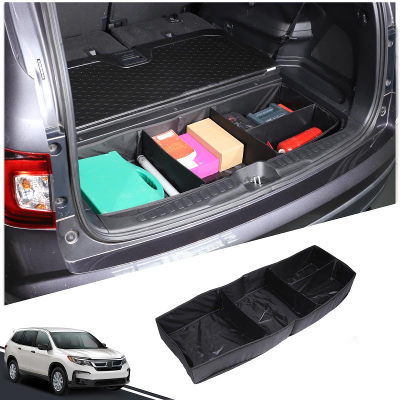 HIRUFAIT HIRUFAIT Trunk Organizer Compatible with Honda Pilot 2016-2022, Portable Foldable Large Capacity Cargo Storage Box with 4 Compartments, Oxford Cloth Material  - Image 1
