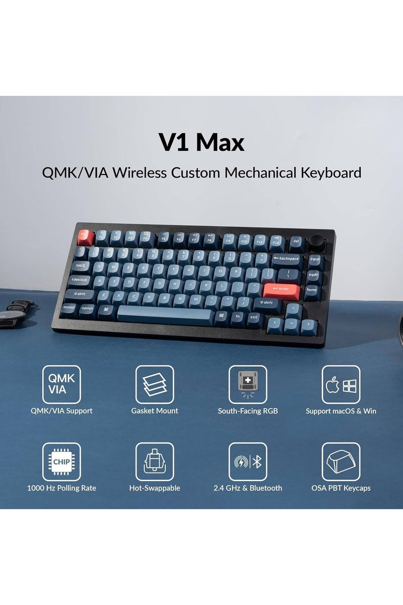 Keychron Keychron V1 Max QMK/VIA Wireless Mechanical Keyboard, 75% Layout, Double-Shot PBT Keycaps, Gateron Jupiter Red Switches, Hot-Swappable, Tri-Mode Connectivity, 4000mAh Battery, Gasket Mount with Sound Foam, South-Facing RGB, Mac/Windows/Linux, English-Arabic | V1M-D1-AR  - Image 2