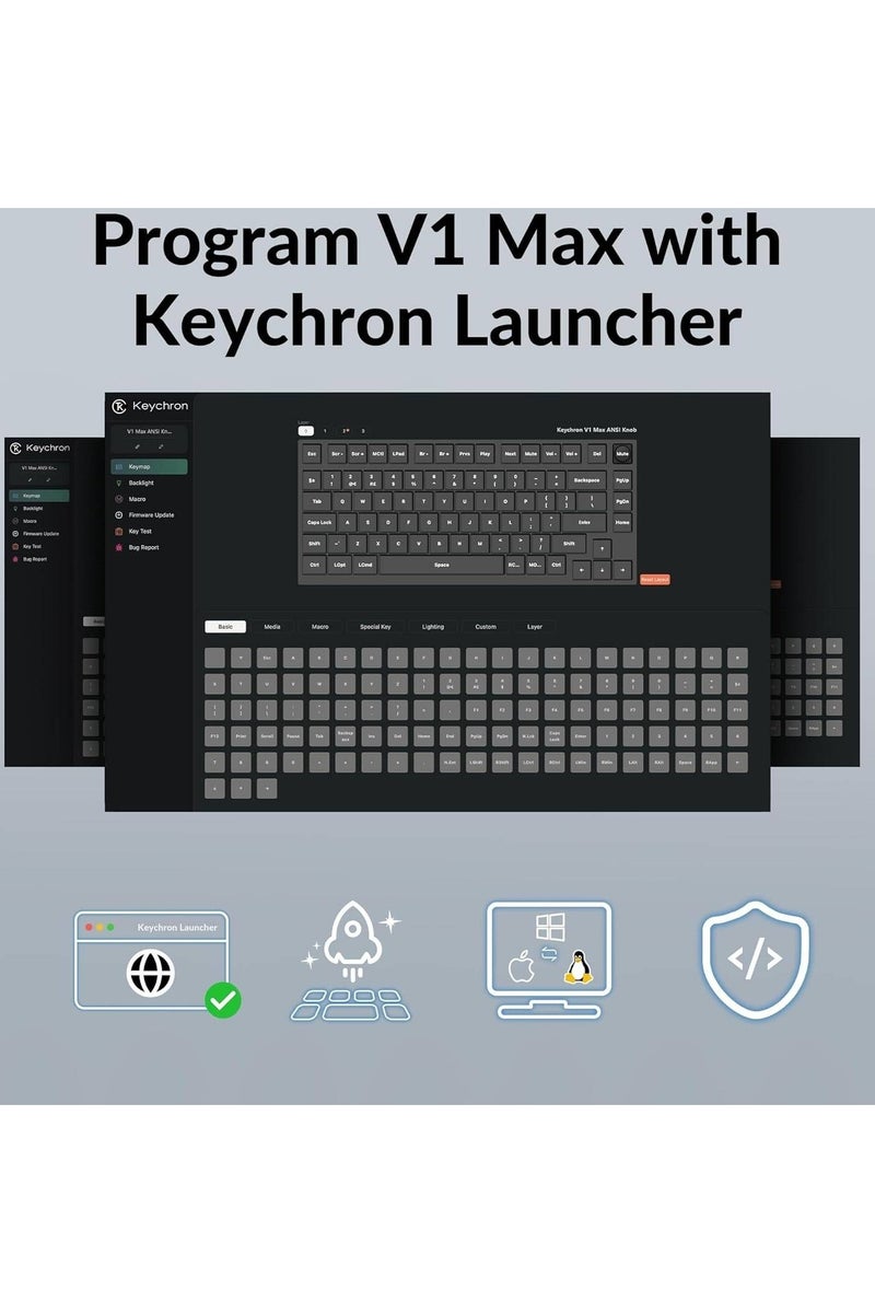 Keychron Keychron V1 Max QMK/VIA Wireless Mechanical Keyboard, 75% Layout, Double-Shot PBT Keycaps, Gateron Jupiter Red Switches, Hot-Swappable, Tri-Mode Connectivity, 4000mAh Battery, Gasket Mount with Sound Foam, South-Facing RGB, Mac/Windows/Linux, English-Arabic | V1M-D1-AR  - Image 4