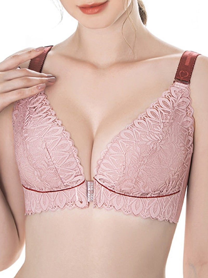 Women Front Closure Bra No Underwire Thin Padded Plus Size Bras - Image 1