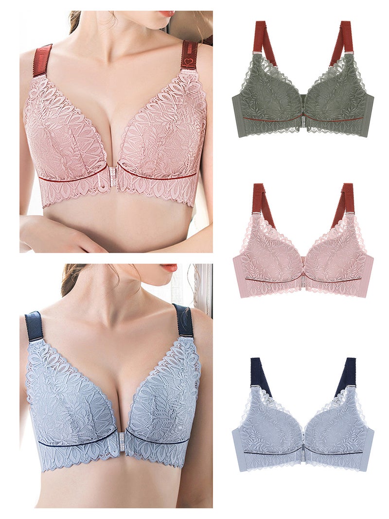 Women Front Closure Bra No Underwire Thin Padded Plus Size Bras - Image 3