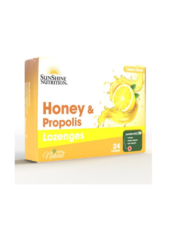 SUNSHINE NUTRITION Honey & Propolis Lozenges Lemon Flavor — Soothes Sore Throat & Cough — Supports Immunity & Antioxidant Protection, 24's - Image 1